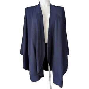 VTG Oversized Knit Cape OS Open Front Navy Blue Minimalist Layer Office Travel
